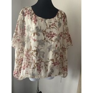 NWT Vince Camuto Oasis Bloom Pearl Ivory Floral Blouse Skirt set Summer Sz XL/16